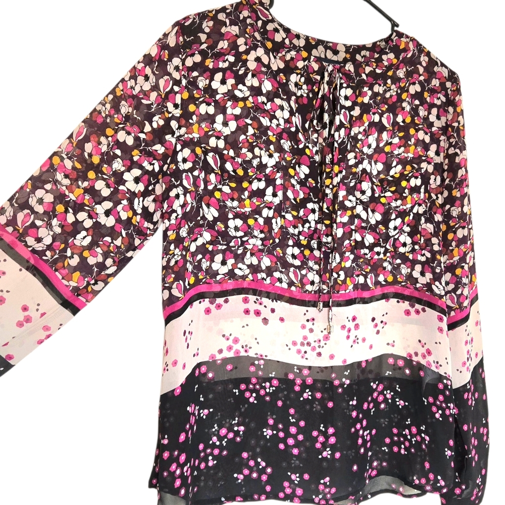 Semi-sheer Floral Tunic, Flowy Fairy Peasant Over Blouse Colorful Cottagecore